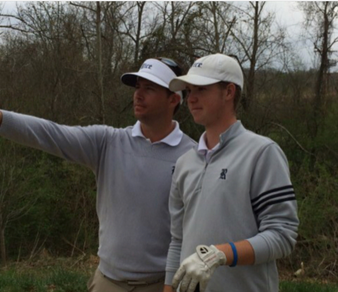 JJ Wood at left coaching a Rice University golfer